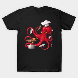 Red Octopus Chef T-Shirt